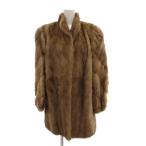 ノーブランド ファーコート 9 毛皮 ミンクファー ミドル ハーフ丈 茶 ブラウン /AE ■GY18 レディース