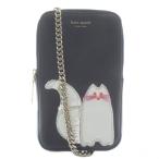 ケイトスペード KATE SPADE スマホポーチ ショルダーバッグ レザー 猫 ロゴ 紺 ネイビー /XZ ■GY18 レディース