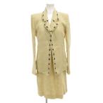 フェンディ FENDI セットアップ スーツ ジャケット ワンピース 麻 リネン 38 クリーム ノッチドラペル 星柄 ロング /FF ■GY18 レディース