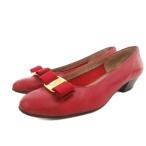 サルヴァトーレフェラガモ Salvatore Ferragamo パンプス プレーントゥ ヴァラリボン レザー 7.5 赤 レッド /FF ■GY18 レディース