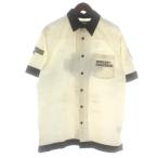 ハーレーダビッドソン HARLEY DAVIDSON シャツ ワークシャツ 半袖 ロゴ ワッペン 刺繍 S 白 ホワイト 黒 ブラック /XZ ■GY18 メンズ