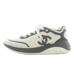 シャネル CHANEL G34764 スニーカー ファブリック ローカット ココマーク 41 26cm ベージュ 黒 ブラック ■GY18 /XZ メンズ