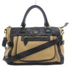 トリーバーチ TORY BURCH ハンドバッグ ショルダー 2WAY 斜め掛け バイカラー ロゴ レザー ストロー ベージュ 黒 ブラック /GV