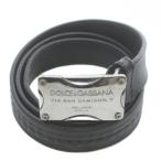 ドルチェ&ガッバーナ ドルガバ DOLCE&GABBANA ベルト バックル レザー スクエア ロゴプレート シルバー金具 95/38 黒 ブラック