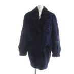 ノーブランド品 毛皮コート アニマル柄 ミンクファー 長袖 総裏地 黒 ブラック 紺 ネイビー ■GY42 /MQ レディース