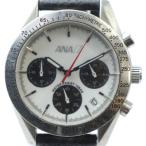 ショッピングANA ANA 全日本空輸 腕時計 ウォッチ クォーツ 白文字盤 カレンダー付き ロゴ レザーベルト シルバー色 ■GY18 /MQ メンズ