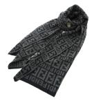 フェンディ FENDI マフラー ストール 総柄 ウール バイカラー 黒 ブラック グレー /FF ■GY18 レディース