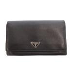 プラダ PRADA 長財布 ウォレット 小銭入れあり 三角プレート レザー 黒 ブラック /FF ■GY18 レディース