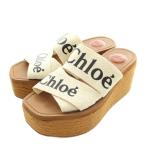 ショッピングchloe クロエ CHLOE ウッディ Woody サンダル エスパドリーユ オープントゥ ウェッジソール 厚底 ロゴ 36 23cm 茶色 ブラウン /XZ ■GY18