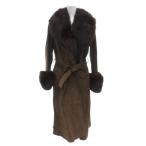 ムーンバット Moon Bat スエードロングコート フォックスファー 毛皮 ウエストリボン レザー 11 茶 ブラウン /GV ■GY18 レディース