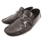 ルイヴィトン LOUIS VUITTON ローファー ドライビングシューズ スリッポン ロゴ金具 レザー ロゴ 7 黒 ブラック /JS ■GY18 メンズ