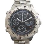  Seiko SEIKO утиль 7T32-6E40 наручные часы часы кварц хронограф Date календарь имеется чёрный циферблат серебряный цвет #GY18 /MQ