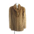 ノーブランド品 毛皮コート 長袖 ミドル ミンクファー 総裏地 シェブロンカット 13 茶 ブラウン ■GY18 /MQ レディース