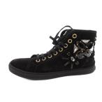 ルイヴィトン LOUIS VUITTON スニーカー シューズ ハイカット スエード クリスタル ビジュー レースアップ LVロゴ 37.5 黒 ブラック /FF ■