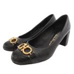 サルヴァトーレフェラガモ Salvatore Ferragamo ガンチーニ パンプス レザー ヒール ラウンドトゥ 5.5 黒 ブラック /FF ■GY18 レディース