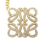 ショッピングロエベ ロエベ LOEWE パヴェ アナグラム ネックレス アクセサリー ペンダント SV925 ゴールドカラー 金色 ■GY18 /MQ レディース