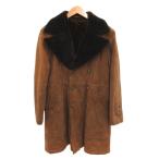 ノーブランド ランチコート スエードレザー ミドル丈 ボア 茶 ブラウン /JS ■GY18 メンズ