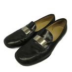  Gucci GUCCI Loafer кожа обувь телячья кожа кожа квадратное tu Logo plate серебряный металлические принадлежности 37.5 24.5cm чёрный черный /XZ #GY18