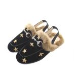  не использовался товар Gucci Kids Prince Town Flat шлепанцы 28 18cm чёрный черный мех шланг bit вышивка рисунок пчела рисунок звезда рисунок /RI #OS #OH