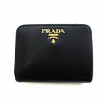 プラダ PRADA 二つ折り財布 ウォレット ヴィッテロムーブ サフィアーノ レザー L字ファスナー ゴールドロゴ 黒 ブラック 1ML018