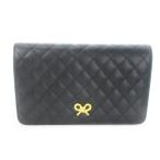  Kimi jimaKIMIJIMA клатч 2way сумка на плечо стеганое полотно кожа цепь ремень лента узор чёрный черный 