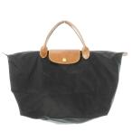 ロンシャン LONGCHAMP トートバッグ ハンドバッグ ナイロン 切替 レザー ロゴ 折りたたみ可能 黒 ブラック /CK9 ■GY35 レディース
