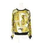 サルヴァトーレフェラガモ Salvatore Ferragamo シルクカットソー ラウンドネック 長袖 絹 切替 リブ 孔雀 総柄 ONE 黄 イエロー