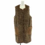 エンバ EMBA ファーベスト 毛皮ベスト シェアードミンク ロング コート レオパード柄 総柄 F 茶 ブラウン /MW ■GY09 レディース