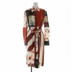 トリーバーチ TORY BURCH シャツワンピース 総柄 長袖 ロング ロゴ ベルト付き 絹混 シルク混 マルチカラー ■GY19 /MQ レディース
