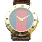 グッチ GUCCI 3000L 腕時計 ウォッチ ゴールドカラー 金色 クォーツ シェリーライン ローマン ラウンド レザーベルト ■GY18