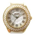 フォリフォリ Folli Follie ジャンク品 VOGUETTE 腕時計 アナログウォッチ クウォーツ レザーベルト 白 ゴールドカラー WF9C034SD