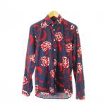 ショッピングハイドロゲン ハイドロゲン HYDROGEN コットンシャツ 長袖 ホリゾンタルカラー スカルロゴ刺繍 オリエンタル 花柄 M 紺 ネイビー /CK9 メンズ