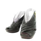 ショッピングブーツサンダル マナ MANA ブーツサンダル ブーサン ハイヒール レザー タック 38 24cm 黒 ブラック /MN7 ■GY99 レディース