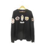 ショッピングハイドロゲン ハイドロゲン HYDROGEN ロンT Tシャツ カットソー クルーネック 長袖 ワッペン ストレッチ コットン XL 黒 ブラック /AH18 ■GY44