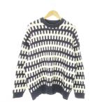 ショッピングzara ザラ ZARA 長袖ニット セーター クルーネック コットン デザイン編み ボーダー 総柄 L 紺 ネイビー /AO18 ■GY99 メンズ