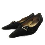 ドルチェ&ガッバーナ ドルガバ DOLCE&GABBANA パンプス スエードレザー 37.5 黒 ブラック ポインテッドトゥ ベルト /FF レディース