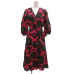 ショッピングケイトスペード ケイトスペード KATE SPADE ワンピース バルーン袖 ひざ丈 Vネック 花がら カシュクール S 黒 ブラック ピンク /JS ■GY50