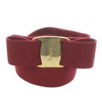 サルヴァトーレフェラガモ Salvatore Ferragamo ヴァラリボン ベルト サッシュベルト キャンバス ロゴ ゴールド金具 M 赤 8046