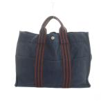 エルメス HERMES フールトゥMM トートバッグ ハンド キャンバス ロゴ 紺 ネイビー ■GY14 /MQ ■OH メンズ