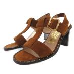 サルヴァトーレフェラガモ Salvatore Ferragamo サンダル チャンキーヒール スエード ストラップ 4.5 茶 ブラウン /FF ■GY47 レディース