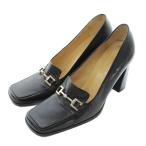 グッチ GUCCI パンプス ローファー レザー スクエアトゥ ハイヒール ホースビット 36 23cm 黒 ブラック /XZ ■GY50 レディース