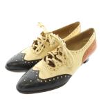 エルメス HERMES ギリーシューズ パンプス レザー ローヒール ウイングチップ メダリオン タッセル 35.5 22.5cm アイボリー 黒 茶色