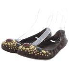 ミュウミュウ miumiu バレエシューズ パンプス フラット スタッズ レザー 37.5 ダークブラウン /YO26 ■GY01 レディース