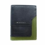 マルニ MARNI BILLFOLD W 二つ折り財布 コンパクトウォレット レザー ロゴ バイカラー 黒 ブラック カーキ /MQ メンズ