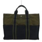 エルメス HERMES フールトゥ MM トートバッグ キャンバス カーキ 黒 ブラック /UO ☆AA★ メンズ レディース