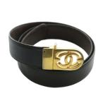 シャネル CHANEL ベルト バックル レザー ココマーク ゴールド金具 ロゴ 95/38 黒 ブラック /XZ ■OH ☆AA★ メンズ