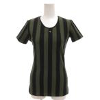 フェンディ FENDI ヴィンテージ Tシャツ カットソー ペカン ストライプ パイル地 ロゴ 半袖 42 グリーン ブラック /FF レディース