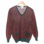 ダンヒル dunhill 美品 コットンニット セーター 長袖 Vネック 総柄 緑赤 レッド グリーン /AE