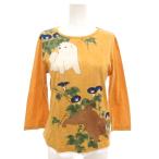 パゴン Pagong Tシャツ カットソー L クルーネック プリント 円山応挙子犬 7分袖 黄 イエロー /AE レディース