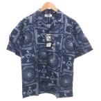 未使用品 ユニクロ UNIQLO タグ付き 25SS ディズニー イン ブルー コットンリネンシャツ オープンカラー 半袖 XS 総柄 紺 ネイビー